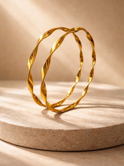 18K Gold Spiral Bangle – Anti Tarnish Stainless Steel Kada
