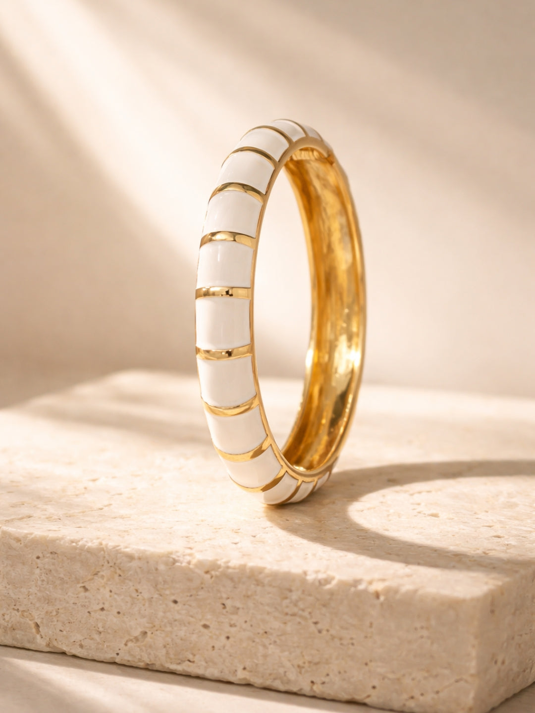 Ivory Stripe Enamel Gold Bracelet | Anti-Tarnish Everyday Bangle