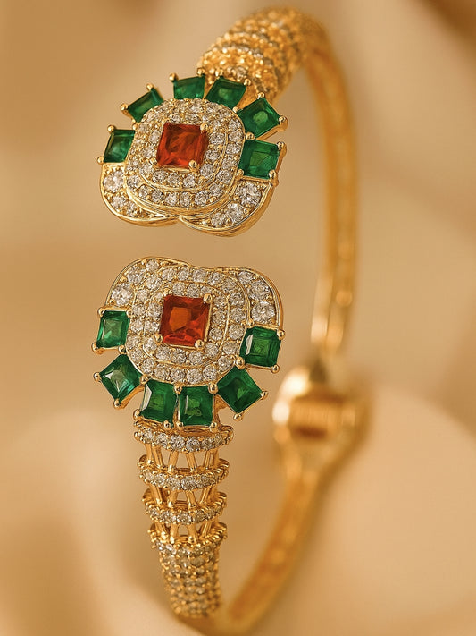 Ethnic Multicolor Stone Studded Cuff – 18K Gold Plated, 316L Stainless Steel, AD & CZ Stones