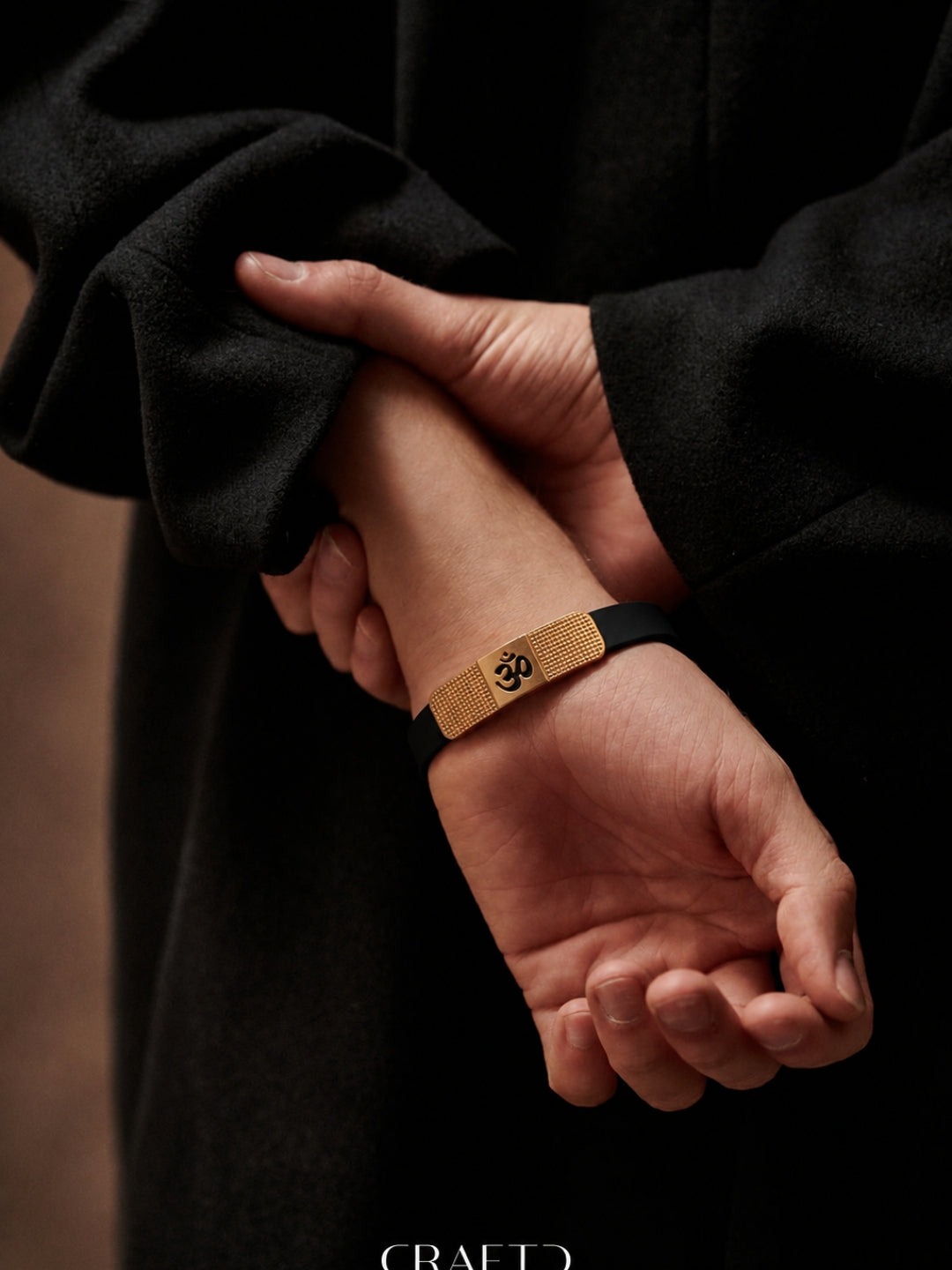 Men's Om Dotted Bracelet – Black Silicone Band with 18K Gold Plated Stainless Steel Charm