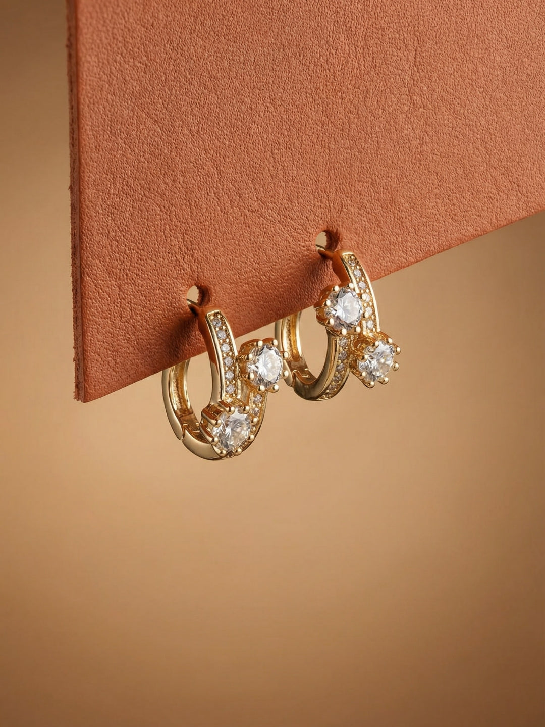 Dual Solitaire CZ Close Hoops – 18K Rose Gold