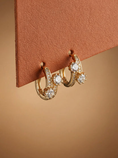 Dual Solitaire CZ Close Hoops – 18K Rose Gold