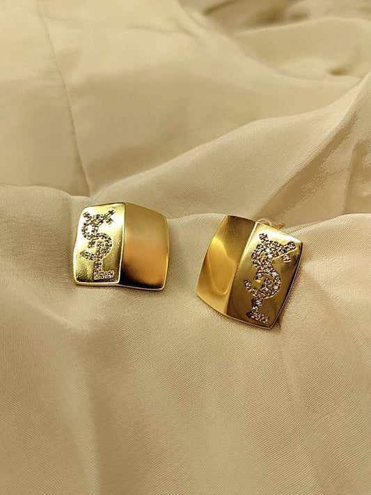 Brand Inspired Matte Gold Sculptural Stud Earrings – 18K Plated