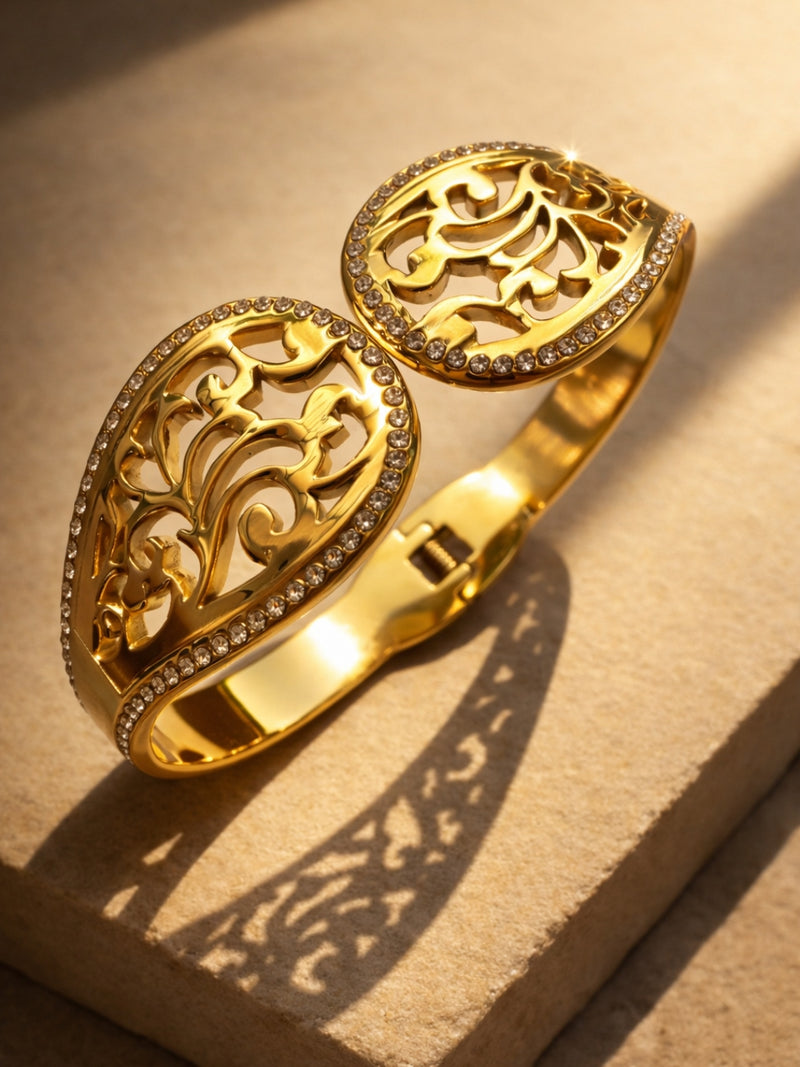 18K Gold Plated Vine CZ Cuff Bracelet | Anti Tarnish