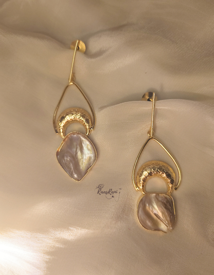 Matte Gold Natural Stones Statement Earrings