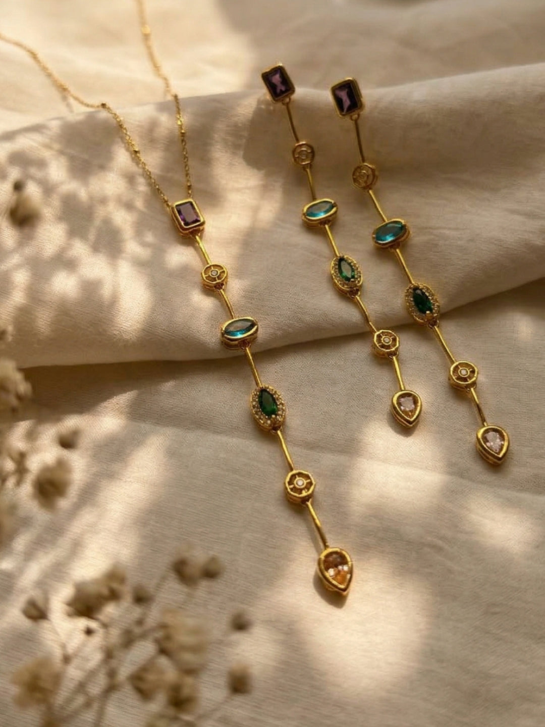 Multi Color Harmony Necklace & Earrings Set – 18K Gold Plated