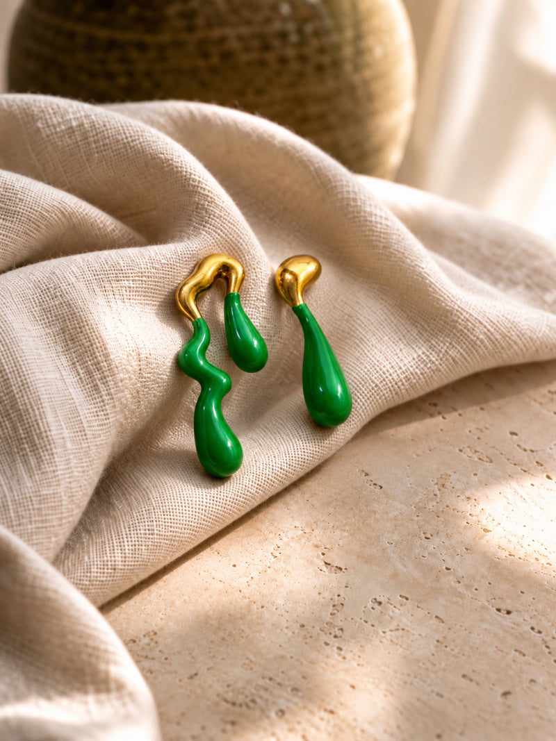 Green Thunder Drip Earrings | 18K Gold Plated Anti-Tarnish