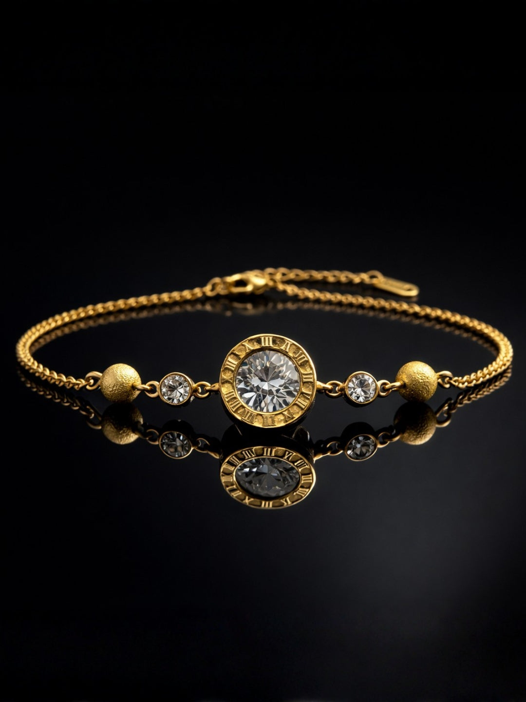 Roman CZ Studded Chain Bracelet – 18K Gold Plated Stainless Steel