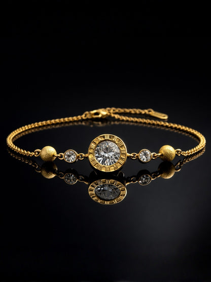 Roman CZ Studded Chain Bracelet – 18K Gold Plated Stainless Steel