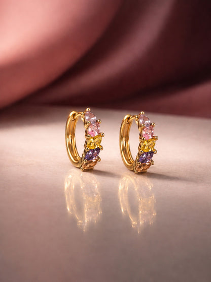 18K Rose Gold Multi Color CZ Marquise Hoop Earrings | Anti Tarnish