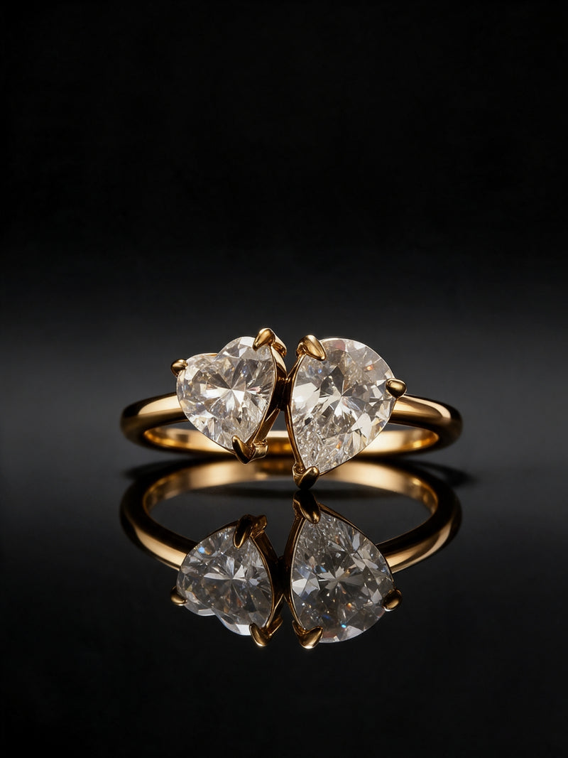 Heart & Pear Solitaire Ring - 18kt Gold Plating