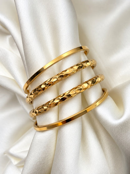 18K Gold Plated Textured Stainless Steel Stackable Bangle Set