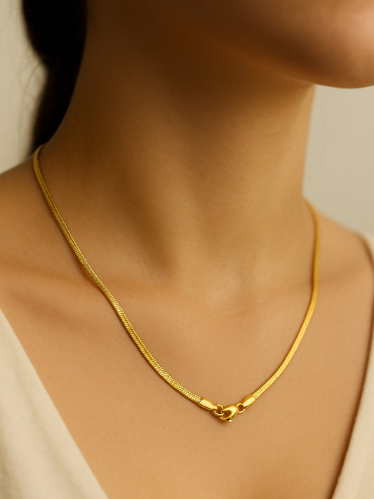Slim 14kt Gold Plated Snake Chain in Stainless Steel – 22cm