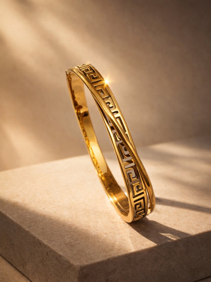 Double Line Swastik Gold Cuff Bracelet – Anti Tarnish Stainless Steel