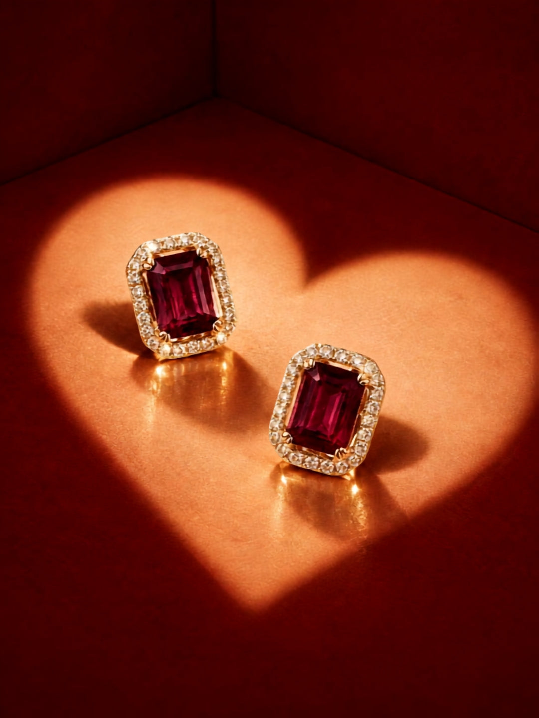 Maroon Princess Cut CZ Hoop Earrings in 18K Rose Gold