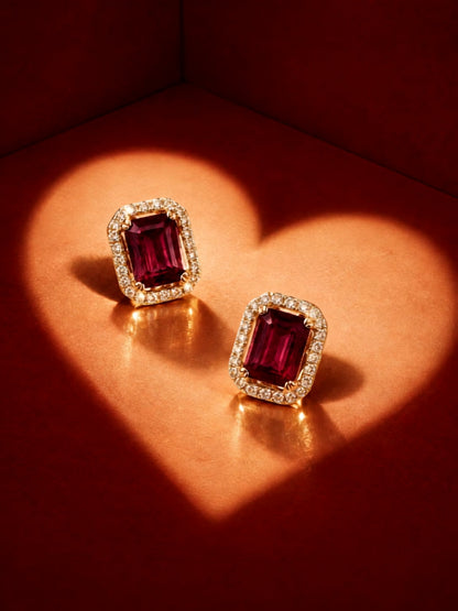 Maroon Princess Cut CZ Hoop Earrings in 18K Rose Gold