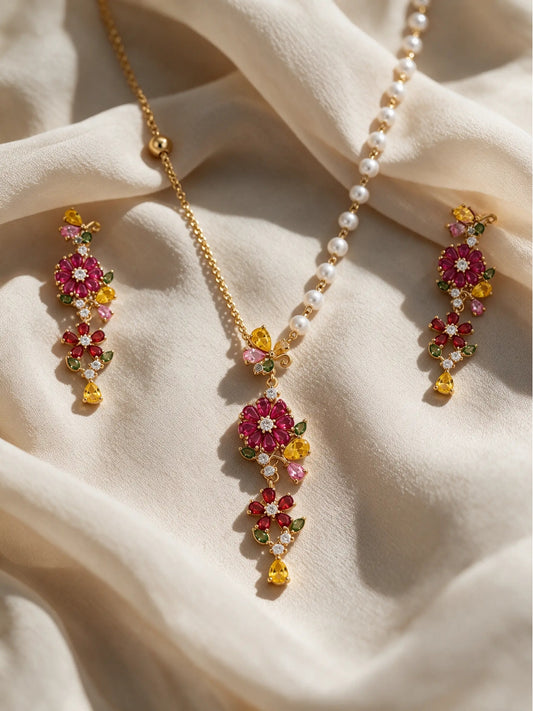 Fioritura Floral Cascade Necklace & Earring Set, 18K Gold-Plated