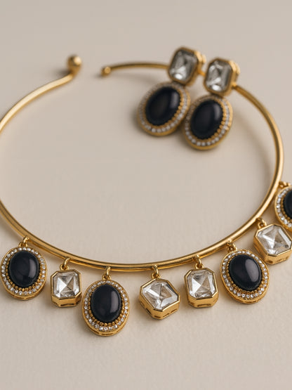 Purple Moissanite Hansuli Necklace Set with Earrings – Gold Plated Jewelry