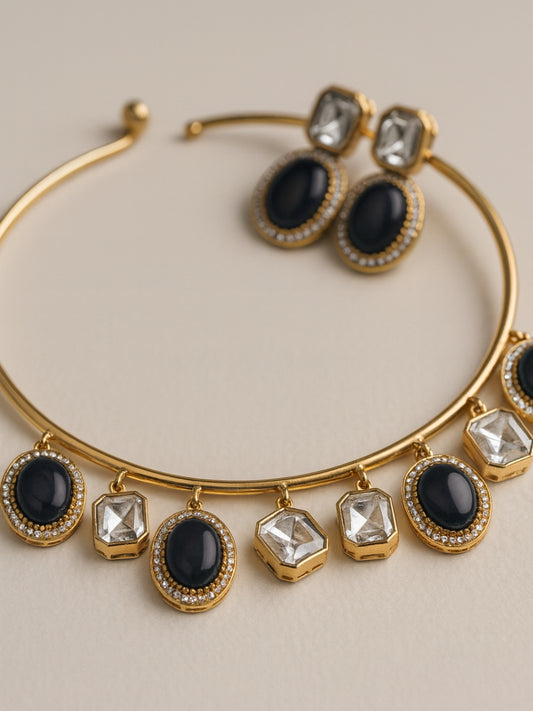 Purple Moissanite Hansuli Necklace Set with Earrings – Gold Plated Jewelry