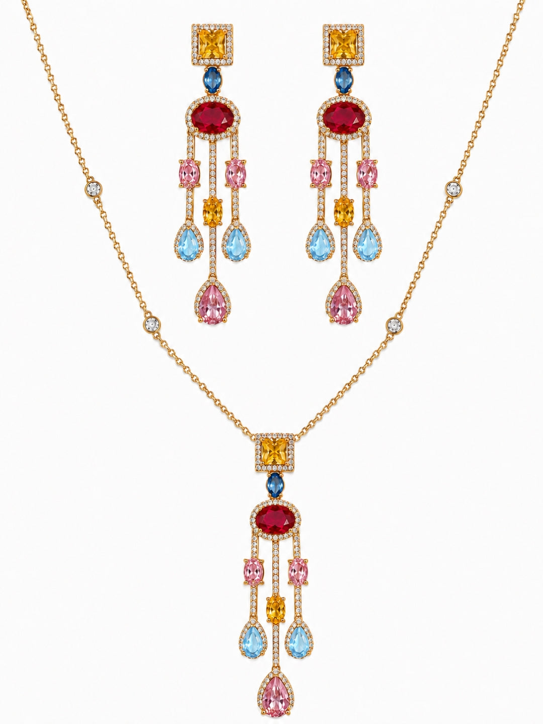 Cascata Multicolor Gold Plated Necklace & Earrings Set