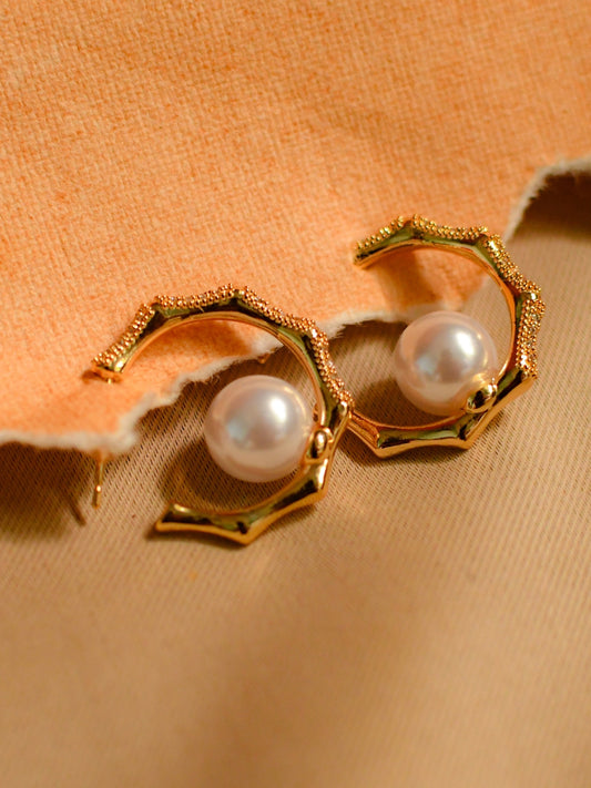 18K Gold Hexagon Pearl Hoops – Anti-Tarnish, Water Resistant
