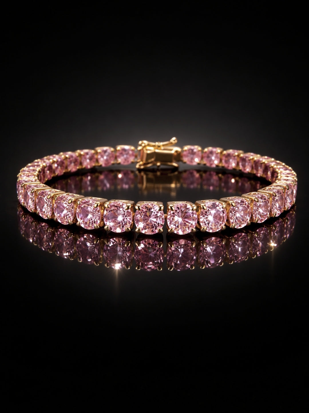 18K Gold Pink CZ Tennis Bracelet – Anti Tarnish & Waterproof