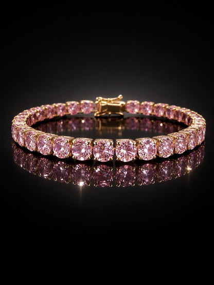 18K Gold Pink CZ Tennis Bracelet – Anti Tarnish & Waterproof
