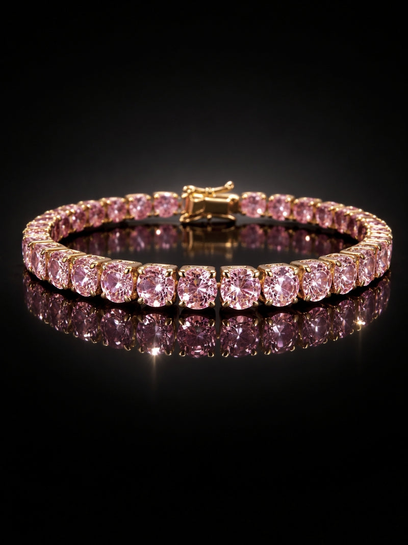 18K Gold Pink CZ Tennis Bracelet – Anti Tarnish & Waterproof