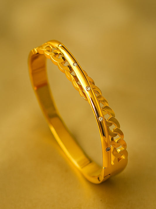 18K Gold Plated Chain Cuff with CZ Stones – Skin Safe & Chic