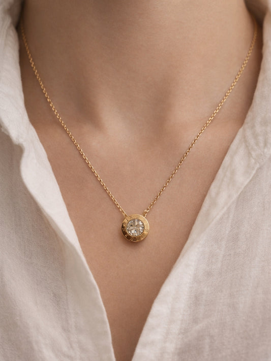 Roman Studded Gold Chain Necklace | 18K Gold Plated AD Pendant