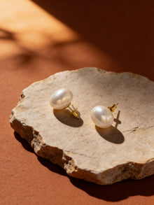 18K Gold Plated Big Pearl Stud Earrings | Waterproof & Anti Tarnish