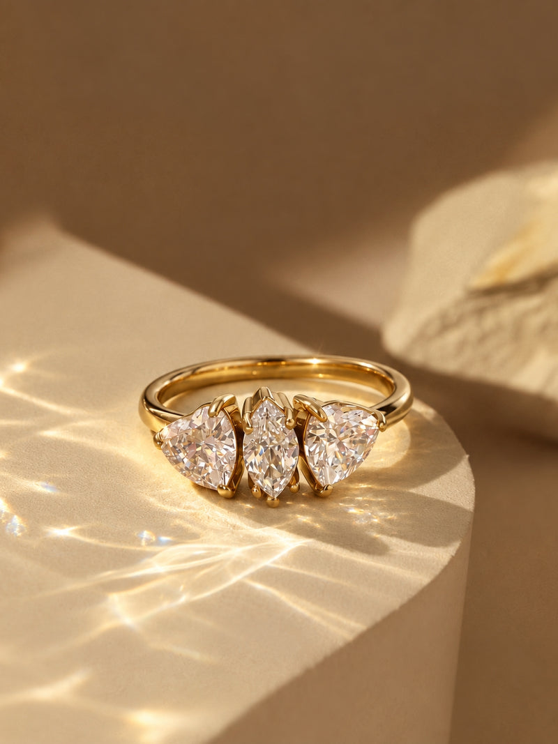 Heart & Marquise Solitaire Ring - 18kt Gold Plating