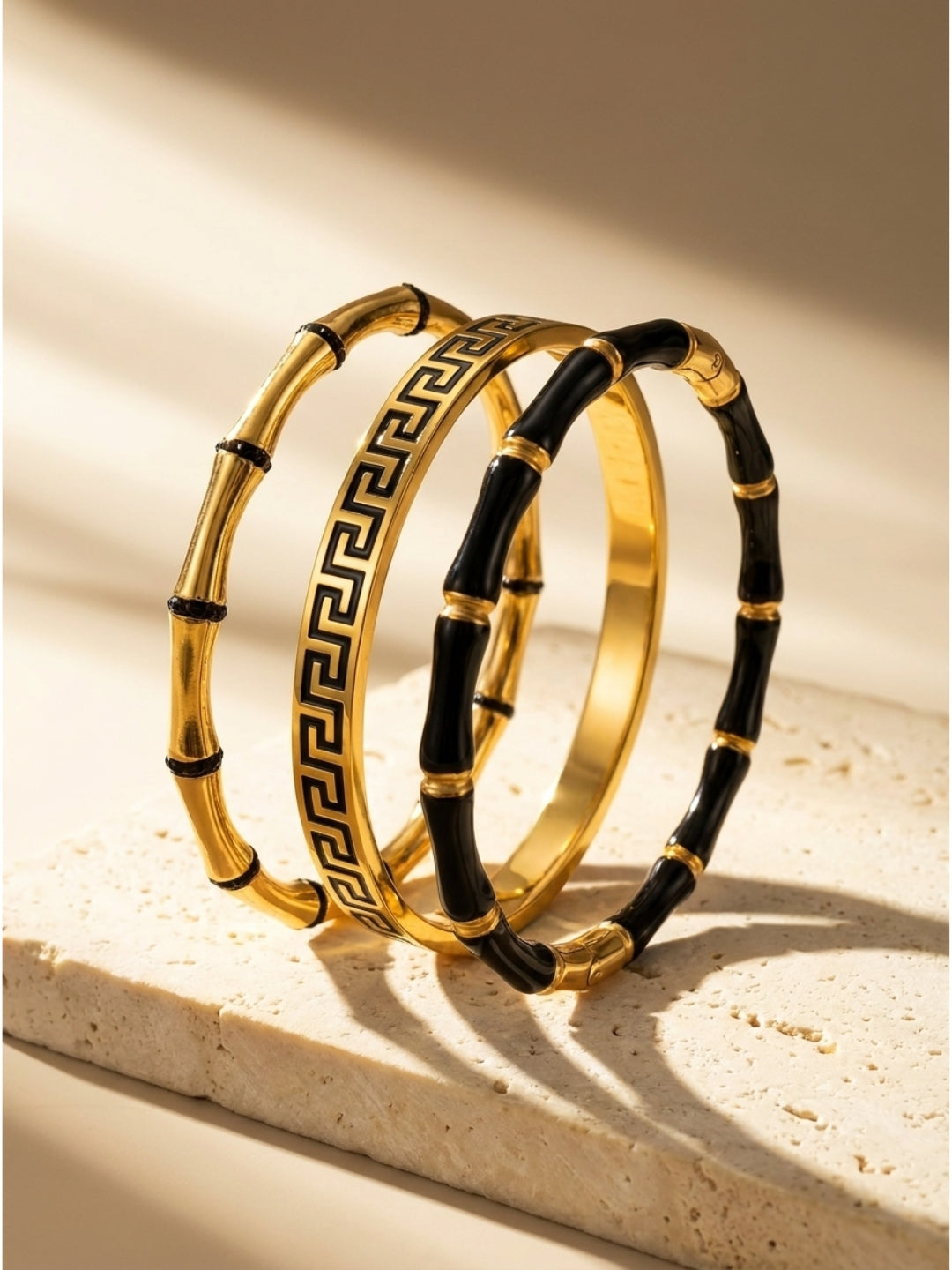 Black & Gold Designer Bracelet Stack – Set of 3