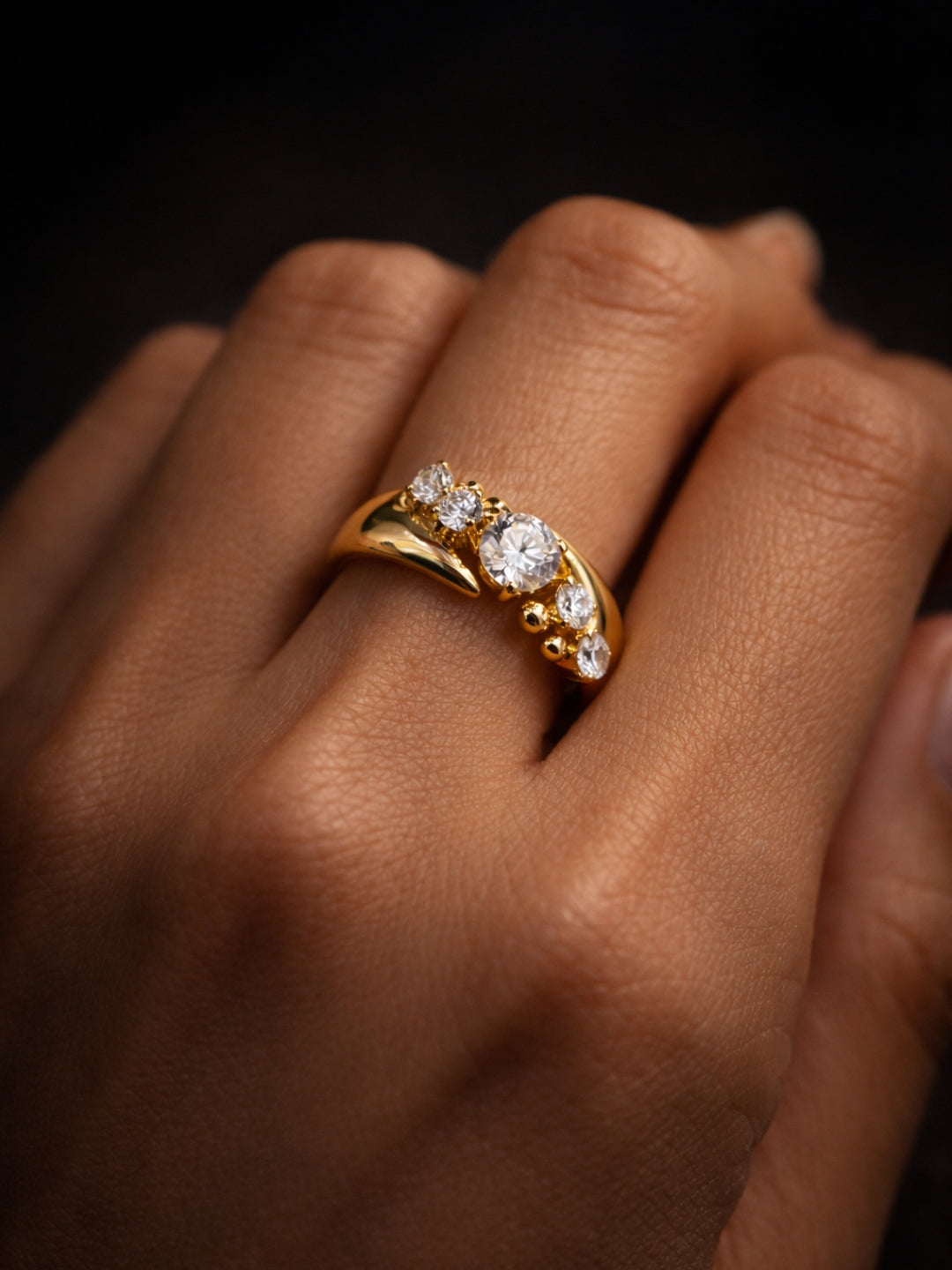 Diagonal Solitaire CZ Ring – 22K Gold Plated Statement Ring