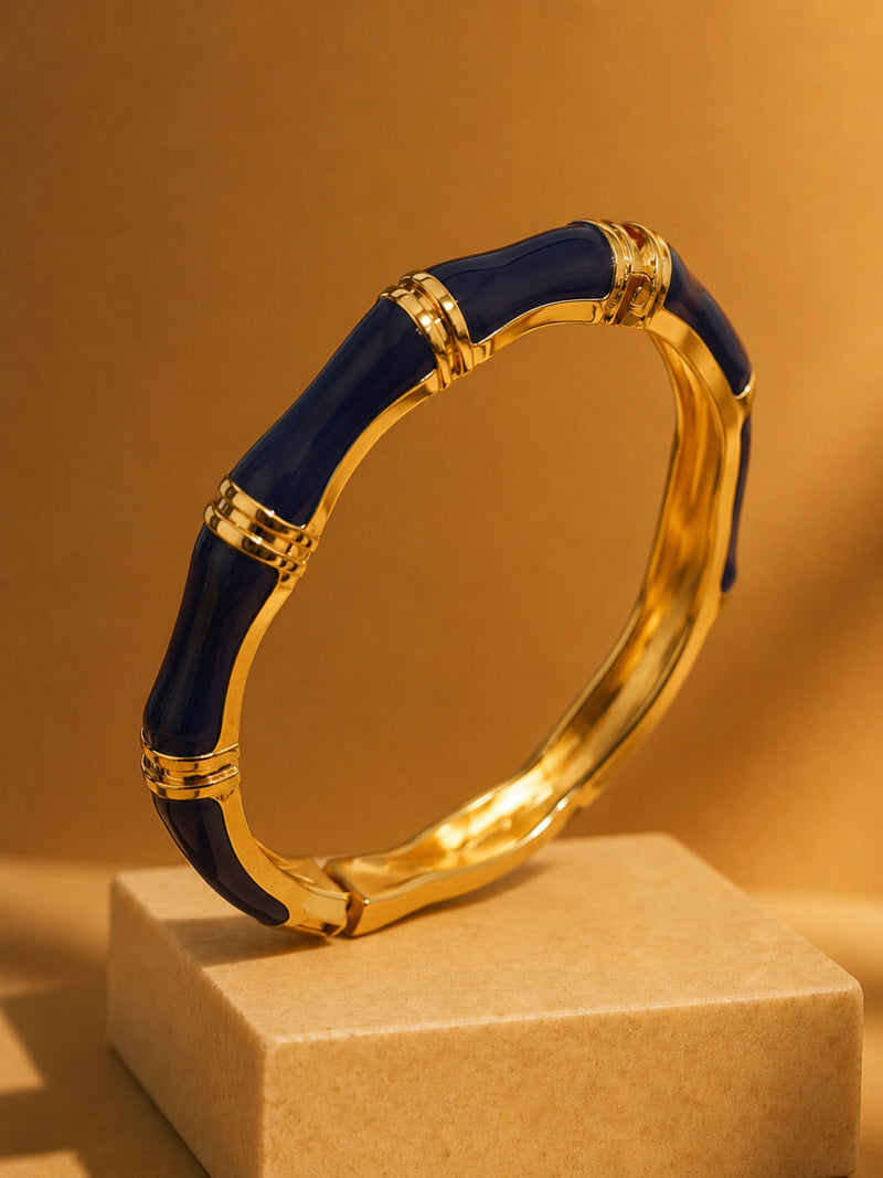 Notte Bamboo Enamel Bangle, 18K Gold-Plated