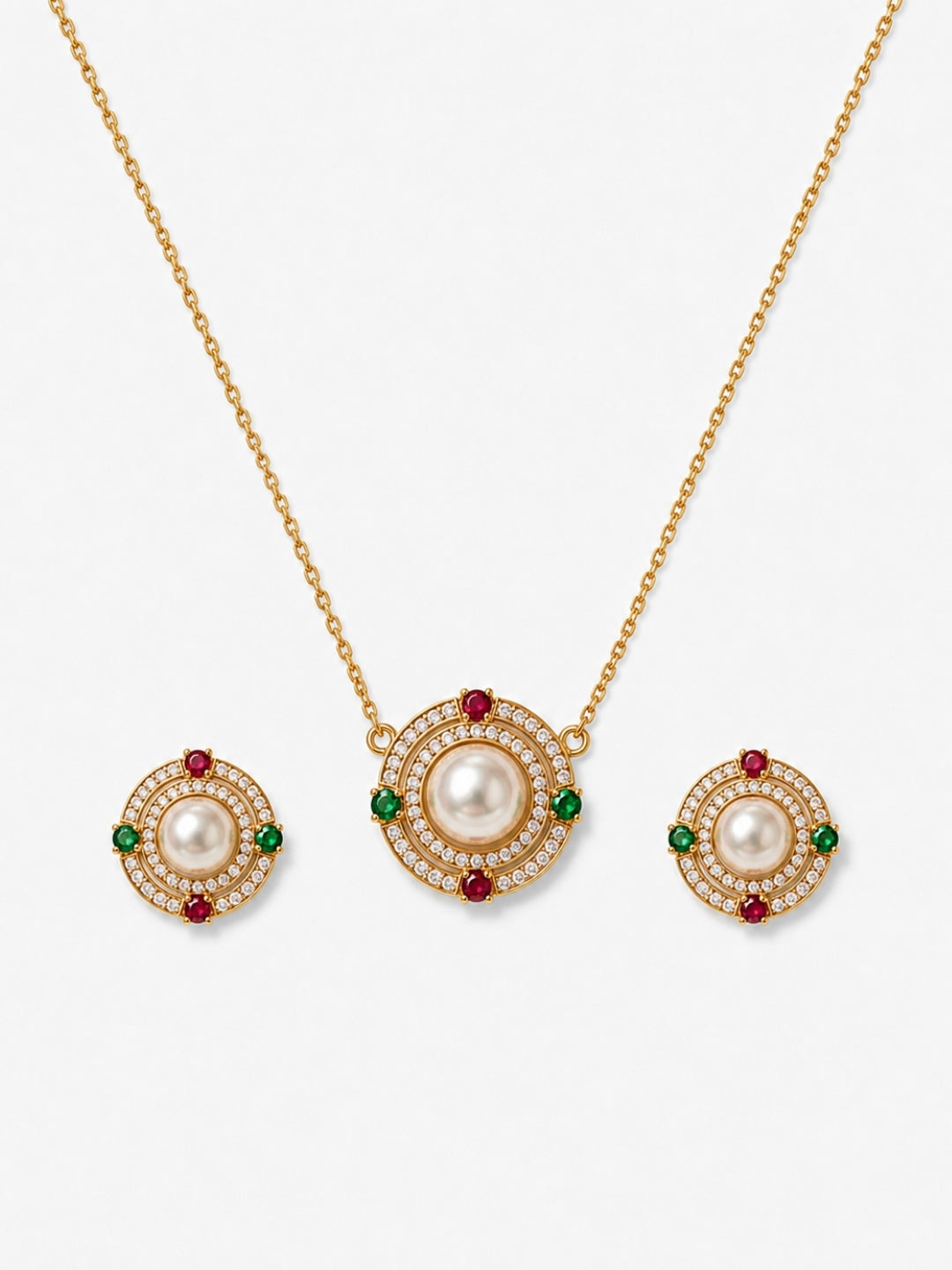 Bizantino Pearl Medallion Necklace & Earring Set, 18K Gold-Plated