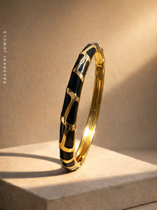 Black Quad Stripe Gold-Plated Thin Bracelet | Anti-Tarnish & Stackable
