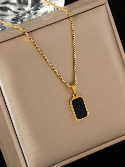 Black Onyx Pendant Chain Necklace – 18K Gold, Everyday Minimal Jewelry