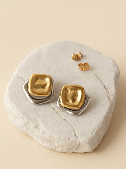 Dual Tone Quad Studs – 14k Gold & Rhodium Anti-Tarnish Earrings