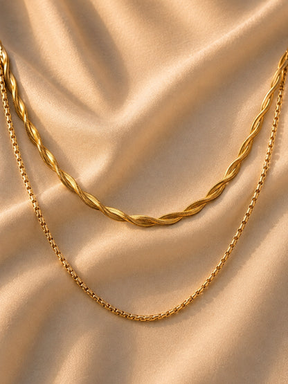Layered Twist & Box Chain Necklace Set