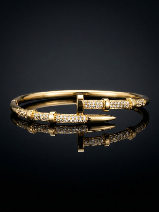 Screw Nail Cuff Bracelet – 18K Gold Plated CZ Stainless Steel