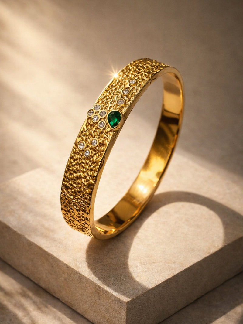 Emerald Luxe Textured Gold Bracelet with CZ | Anti Tarnish
