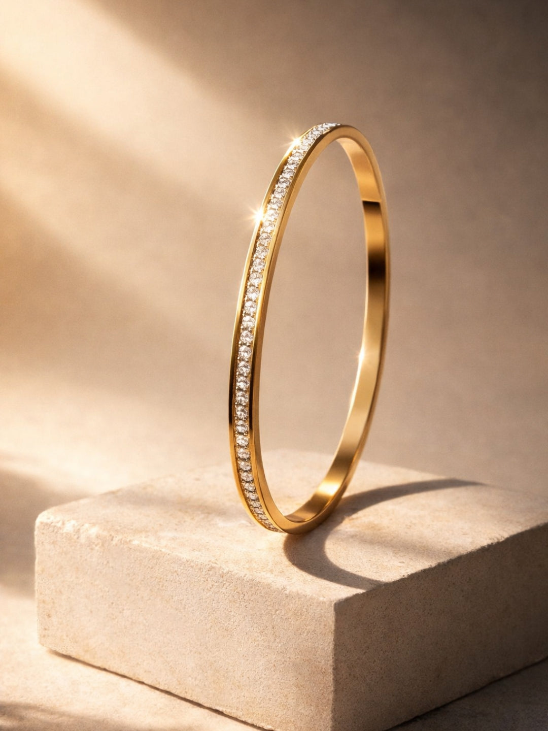 Elegant AD Studded Bracelet – 316L Stainless Steel | Gold Finish