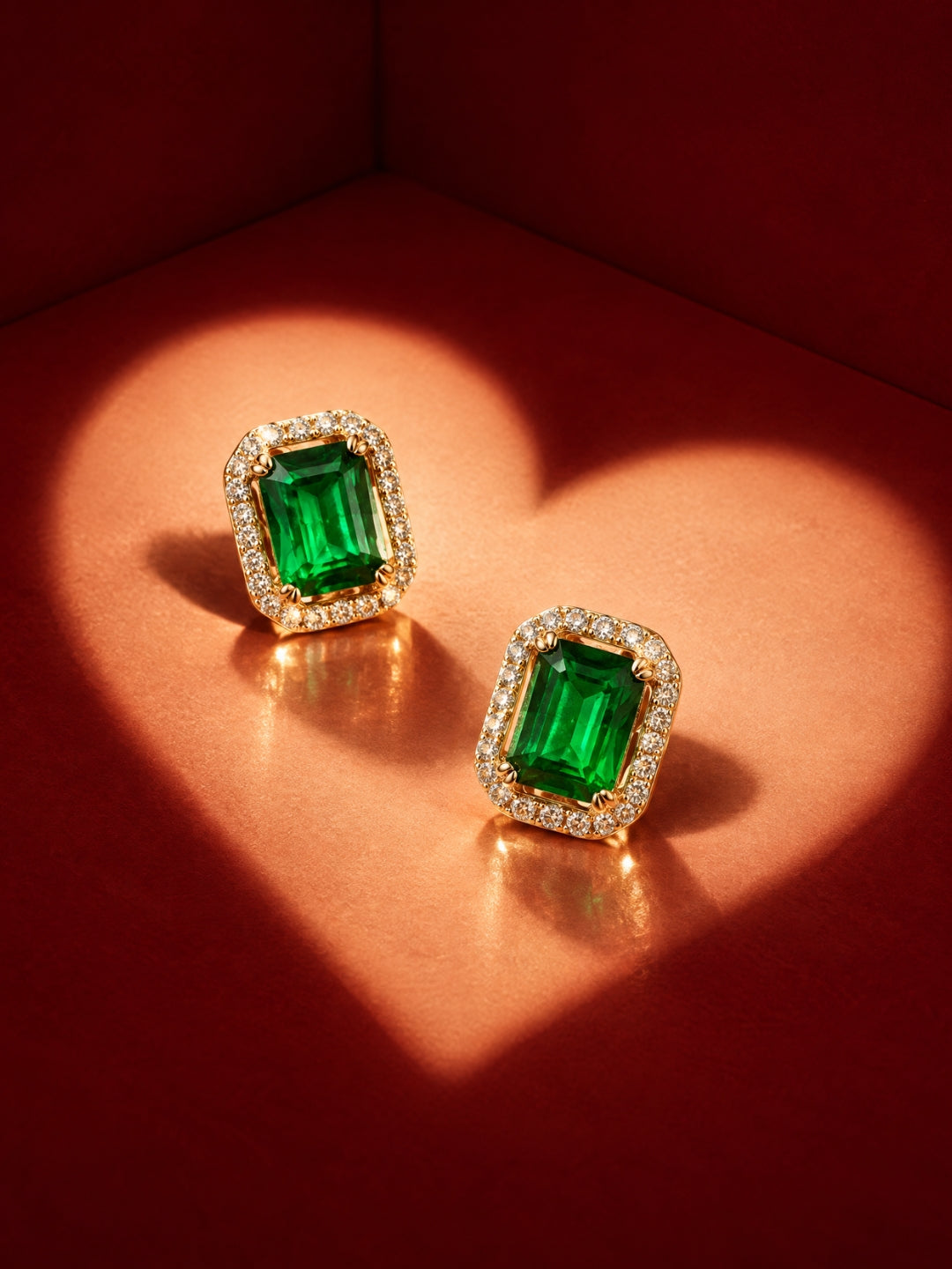 Green Princess Cut CZ Hoop Earrings in 18K Rose Gold Plated Steel