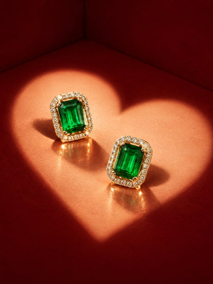 Green Princess Cut CZ Hoop Earrings in 18K Rose Gold Plated Steel
