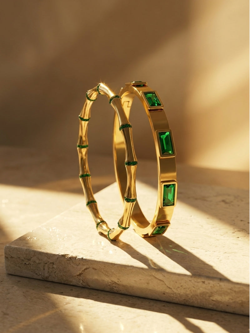 Emerald Green & Gold Designer Bracelet Stack – Set of 2