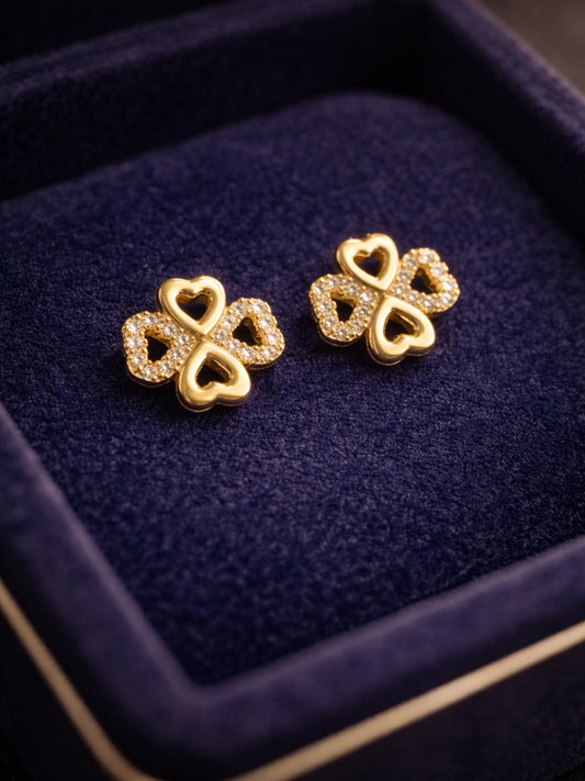 Gold Clover CZ Stud Earrings – Anti Tarnish Everyday Stainless Steel