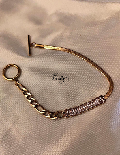 Half n Half Stone Rosegold Chain Bracelet