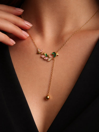 Leaf Multicolor CZ Drop Neckpiece in 18K Gold Plating