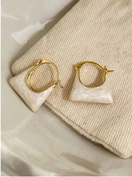 Gold Plated Quad Enamel Hoops Earrings for Women - Fashion Jewelry